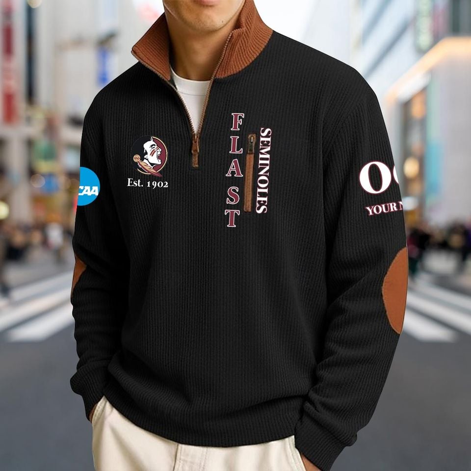 Custom Florida State Seminoles Men's Striped Half-Zip Sweatshirt