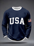 Men's USA Pattern Waffle Long Sleeve Sweatshirt