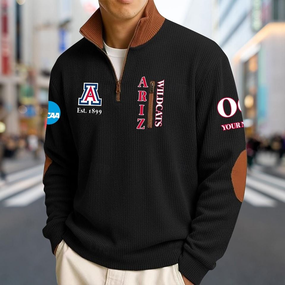 Custom Arizonna Wildcats Men's Striped Half-Zip Sweatshirt