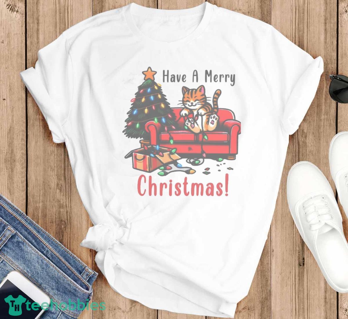 Cute Christmas Cat Sweatshirt Holiday T-shirt Hoodie Sweatshirirt
