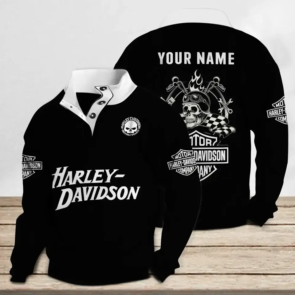 Haarleyy Davidson Helmet Skull Custom Stand Collar Sweatshirt
