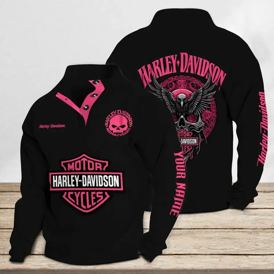 Haarleyy Davidson Custom Pink Stand Collar Sweatshirt