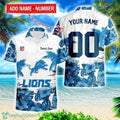 Detroit Lions Hibiscus Flower Hawaii Shirt and Shorts Summer Beach Shirt Custom Name And Number