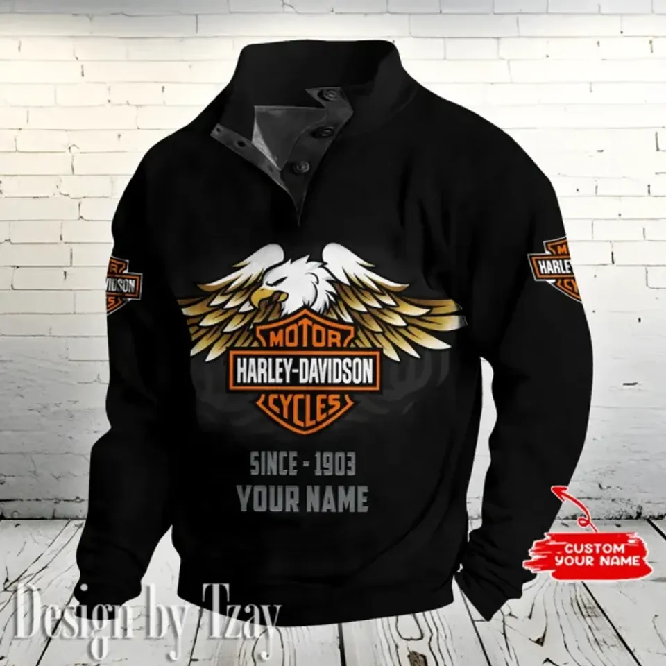 Haarleyy Davidson With Eagle Pattern Stand Collar Sweatshirt