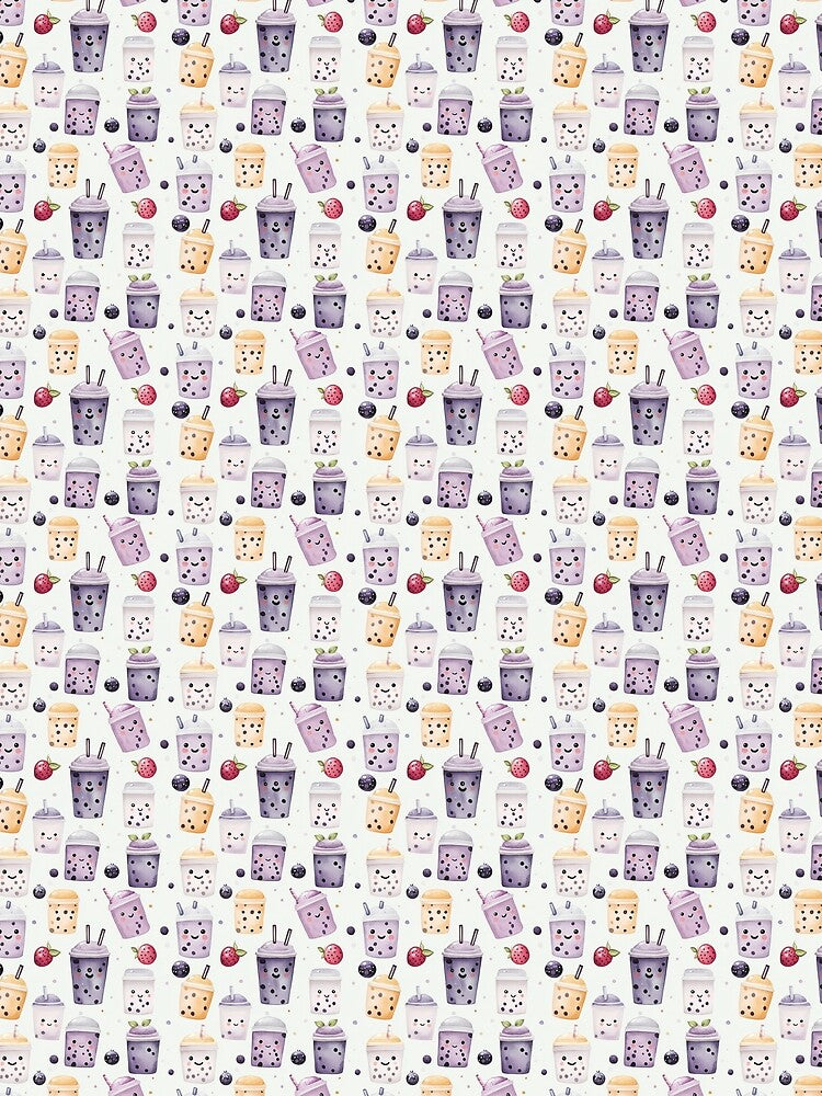 Kawaii Bubble Tea Pattern - Cute and Trendy Watercolor by Dewdrop & Fern