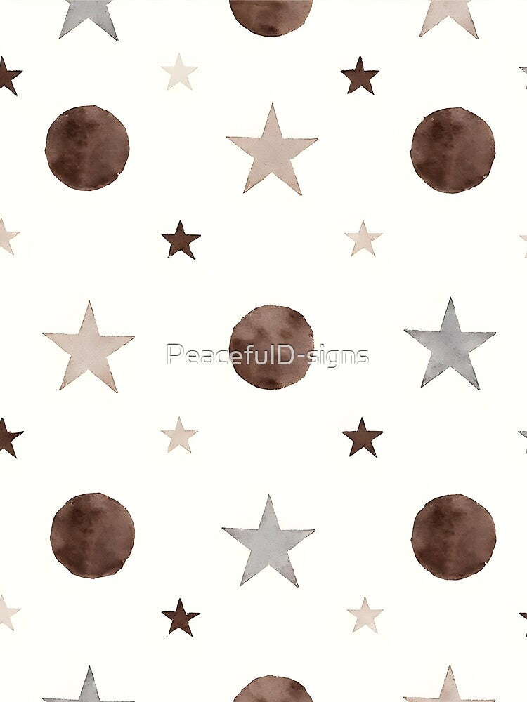 Brown Neutral Star & Polka Dot Pattern | Retro Boho Aesthetic Design | Minimalist Earth Tone Print by PeacefulD-signs