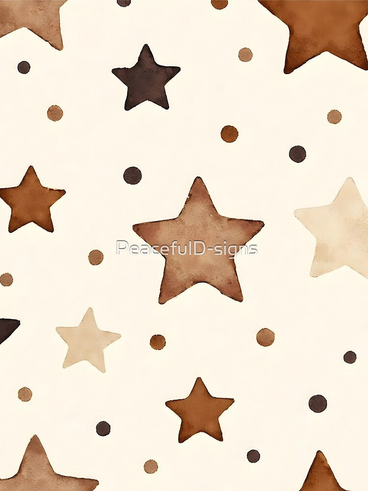 Brown Aesthetic Star Pattern | Retro Neutral Stars Design | Minimalist Boho Trend by PeacefulD-signs
