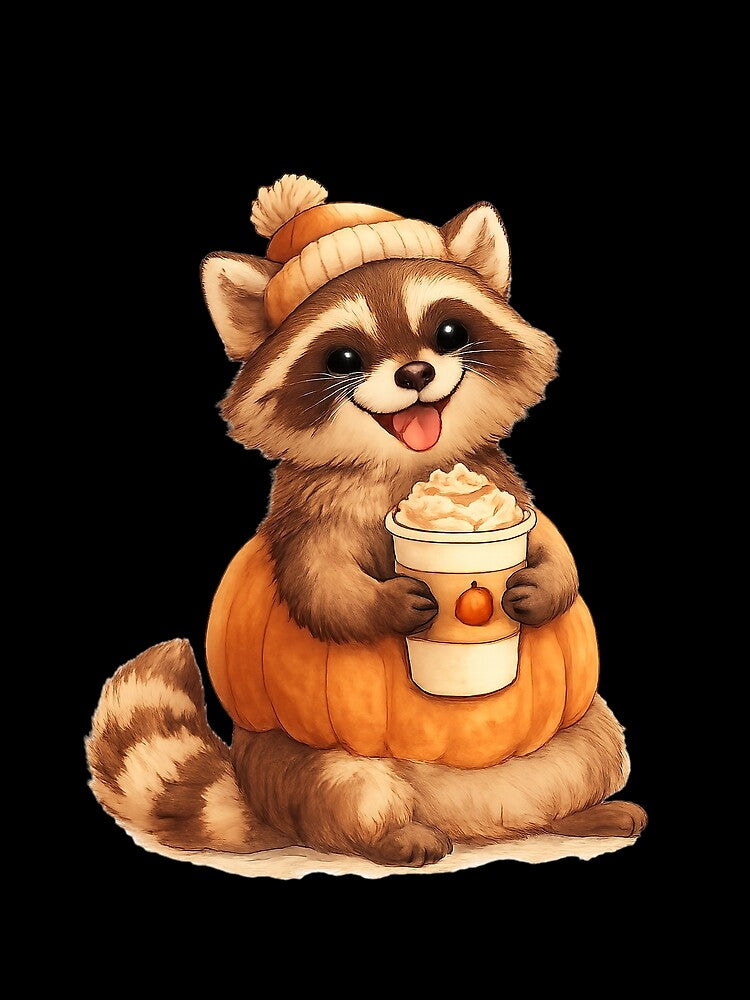Raccoon Pumpkin Spice Latte Design | Cute Fall Trash Panda Tee by MOCH- ART