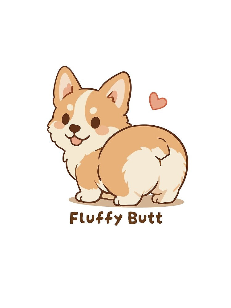 Corgi Fluffy Butt Cute Kawaii Puppy by MJ ART
