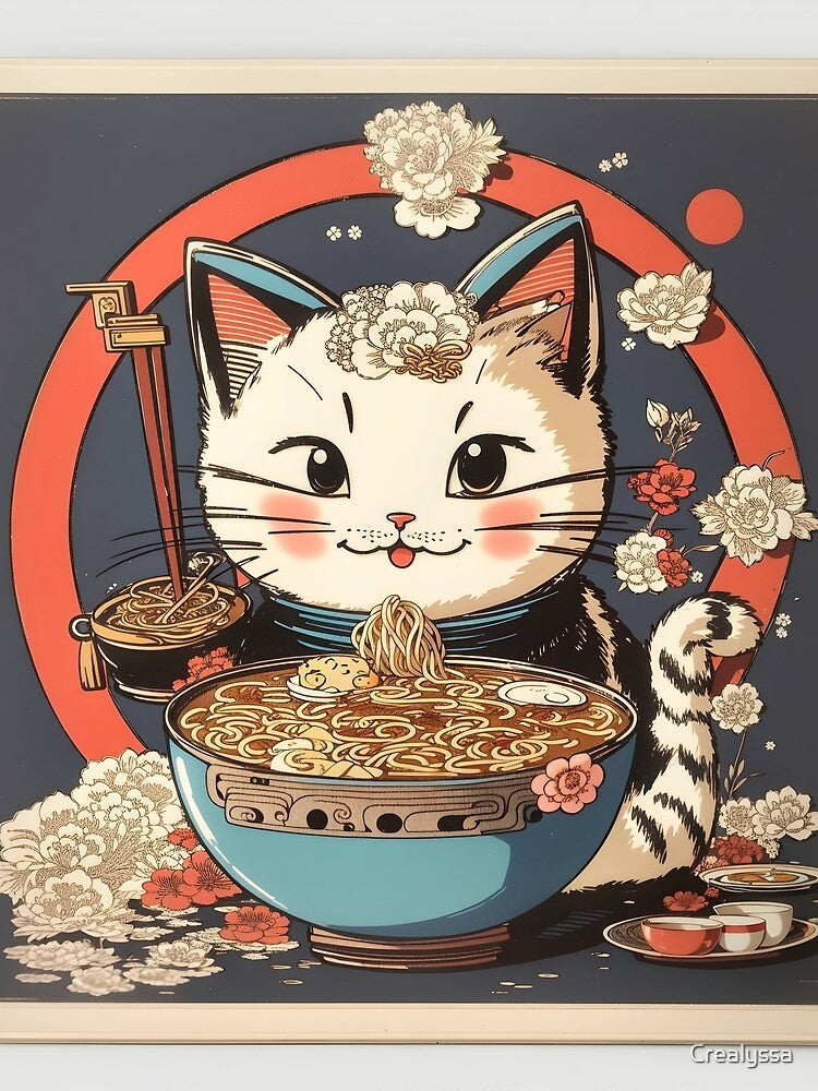 Kawaii vintage style japenese ramen cat - Noodle Neko Retro by Crealyssa