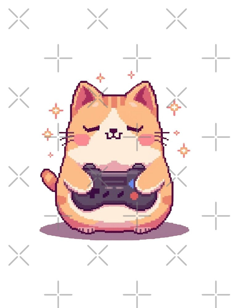 Kawaii Gamer Cat - Pixel Art Gaming Kitty by Verdezeus86