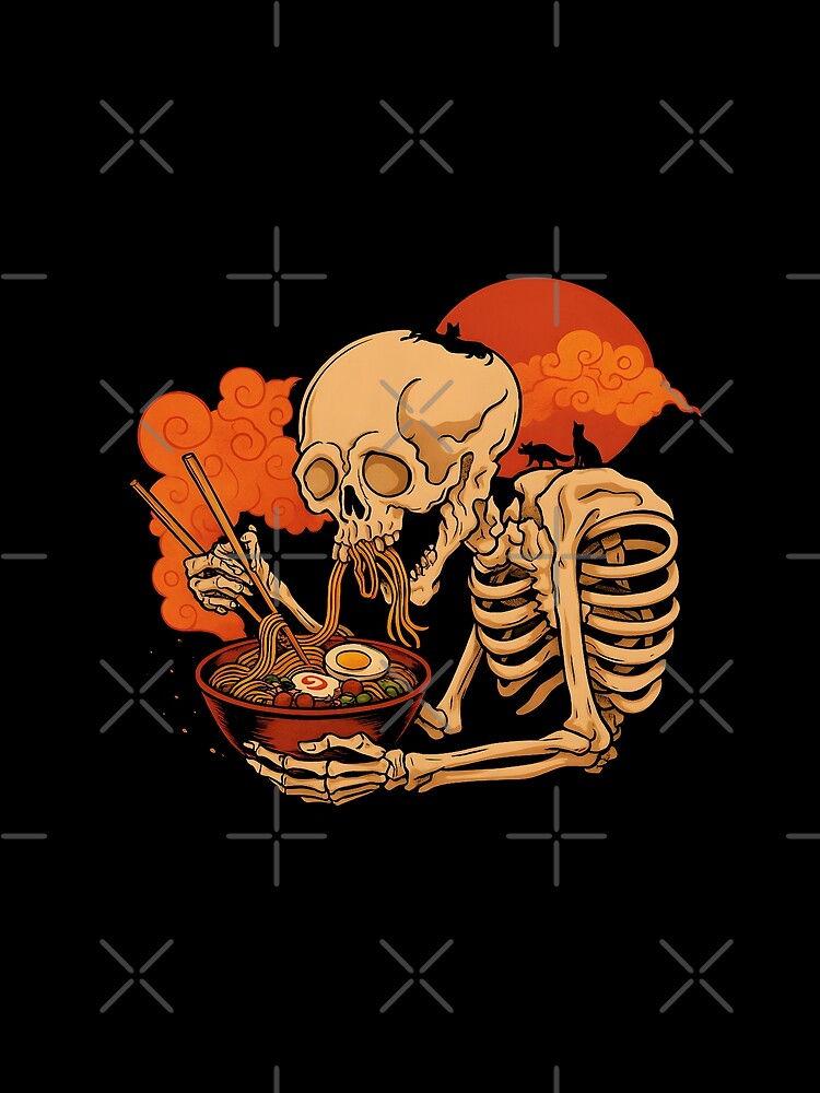 Ramen Skeleton – Retro Japanese Bone Noodle Illustration by GeorgeLakee