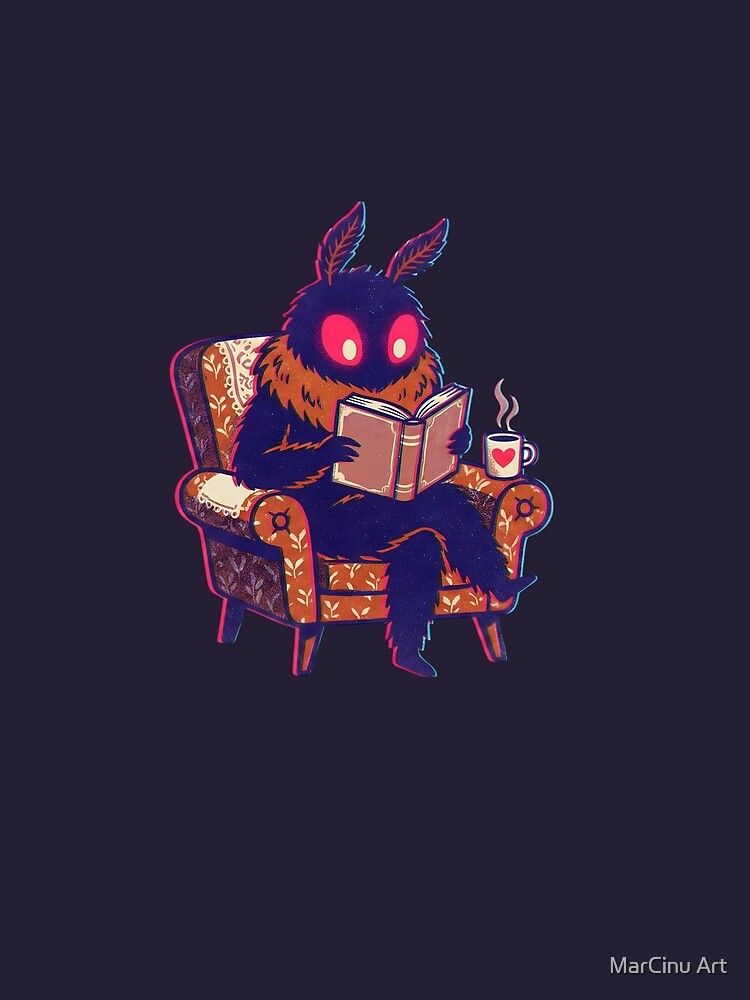 Cozy Mothman Reading Book Vintage Cryptid by MarCinu Art
