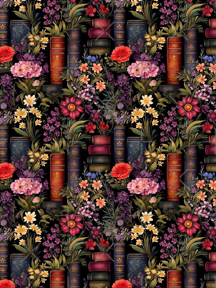 Dark Academia Books Floral Pattern by SezzyDesigns