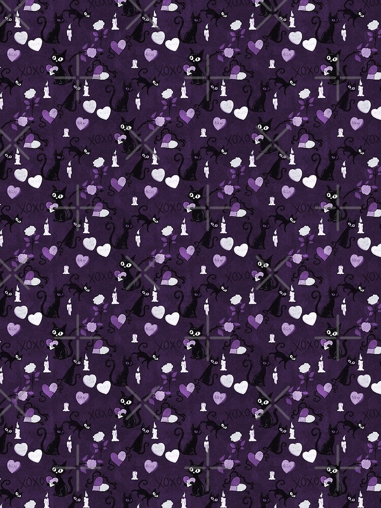 Anti-Valentine Goth Cat Pattern – Full of Nope by DerpCat Sketches