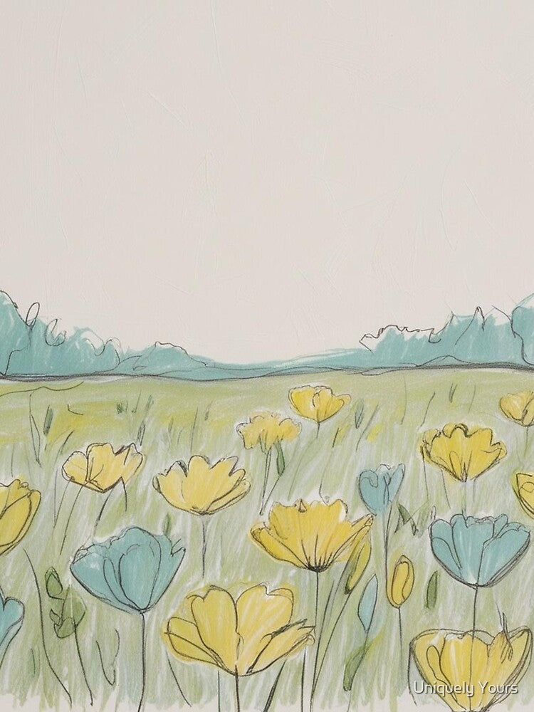 Yellow and Blue Wildflower Field by Uniquely Yours