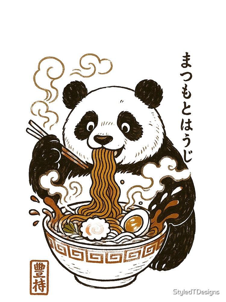 adorable Panda Eating Ramen art print, vintage japanese art, ukiyo-e inspired,  kawaii panda, noodle lover, japanese food art by StyledTDesigns
