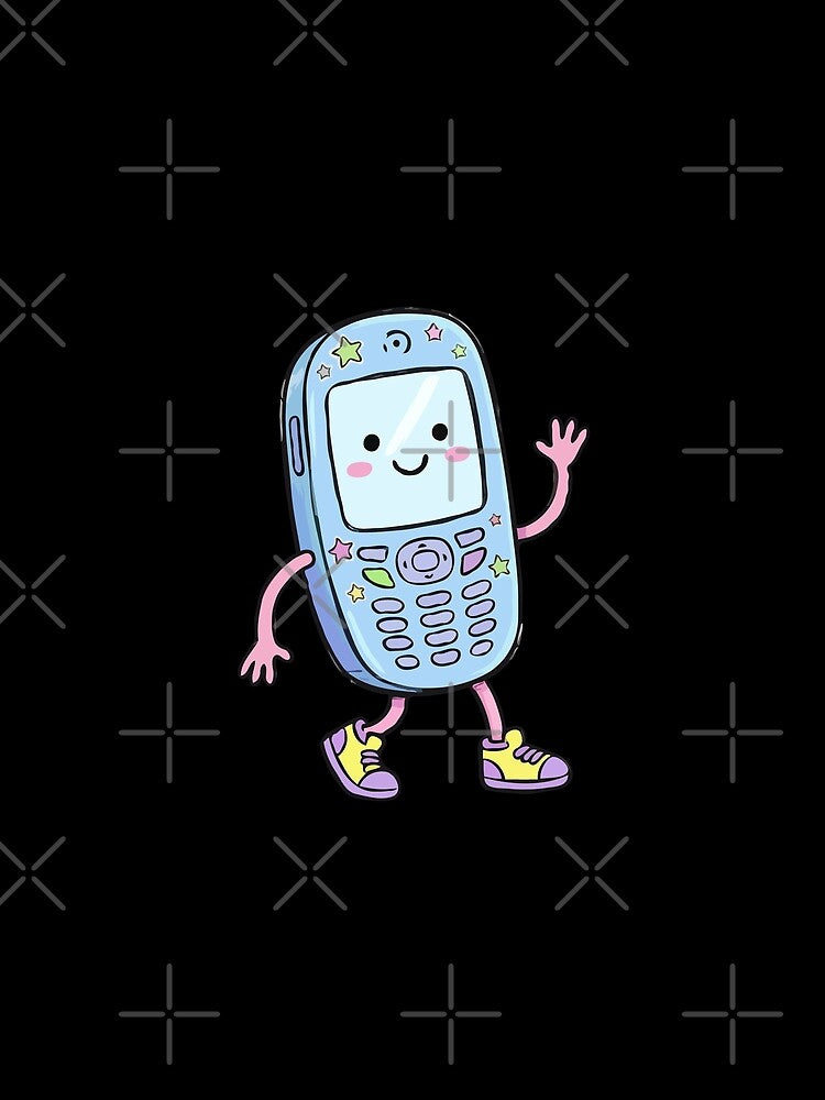 Friendly Blue Retro Mobile Character by Emegan Print Art
