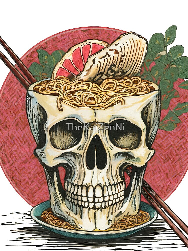 Japanese Ramen in Skull Retro Vintage Art Design by TheKaiZenNi