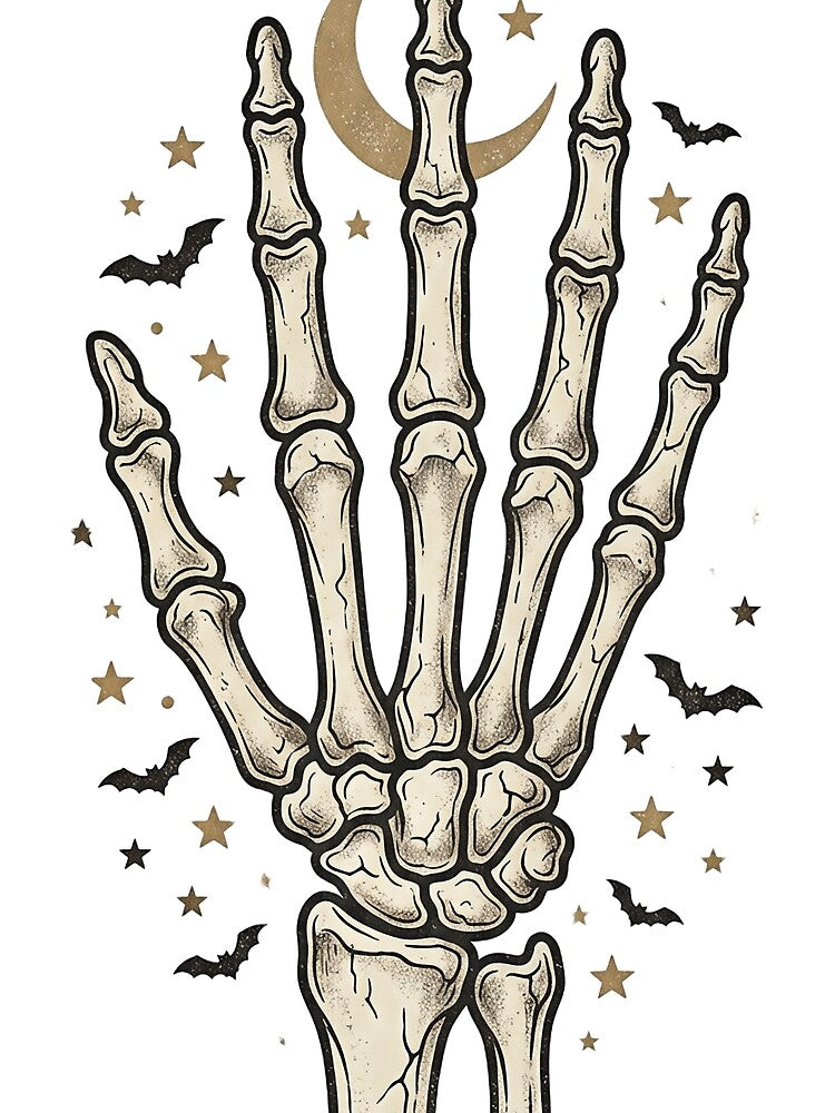 Bold Vintage Skeleton Hand Illustration – Folk Art Halloween Icon Design by MOCH- ART