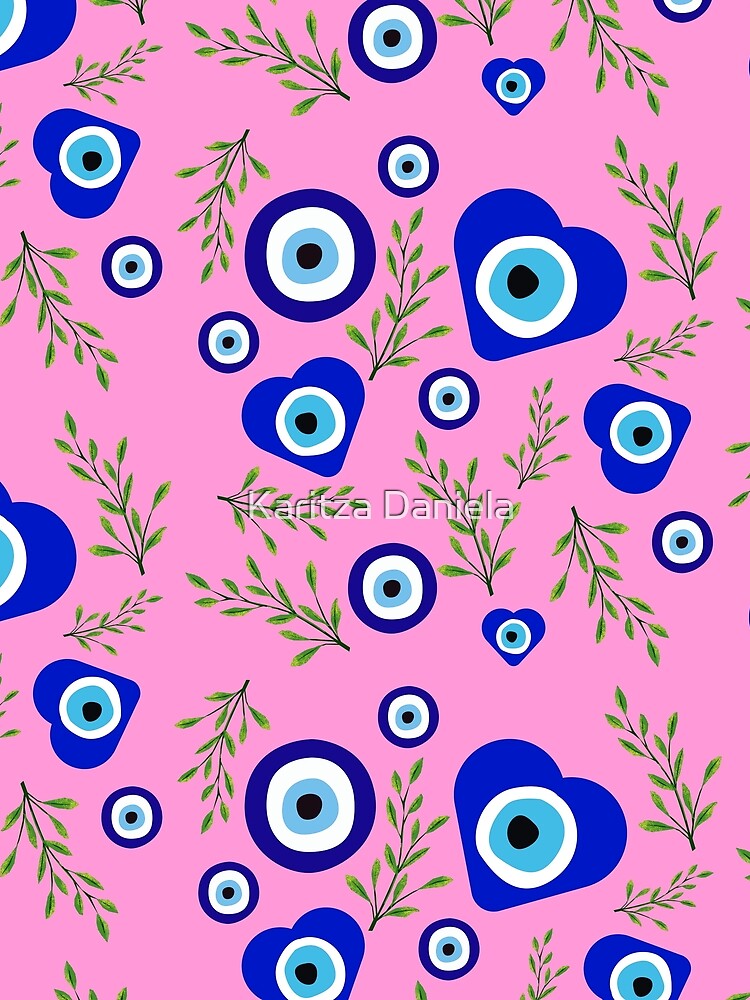 Greek eye nazar for protection on pink mural by Karitza Daniela
