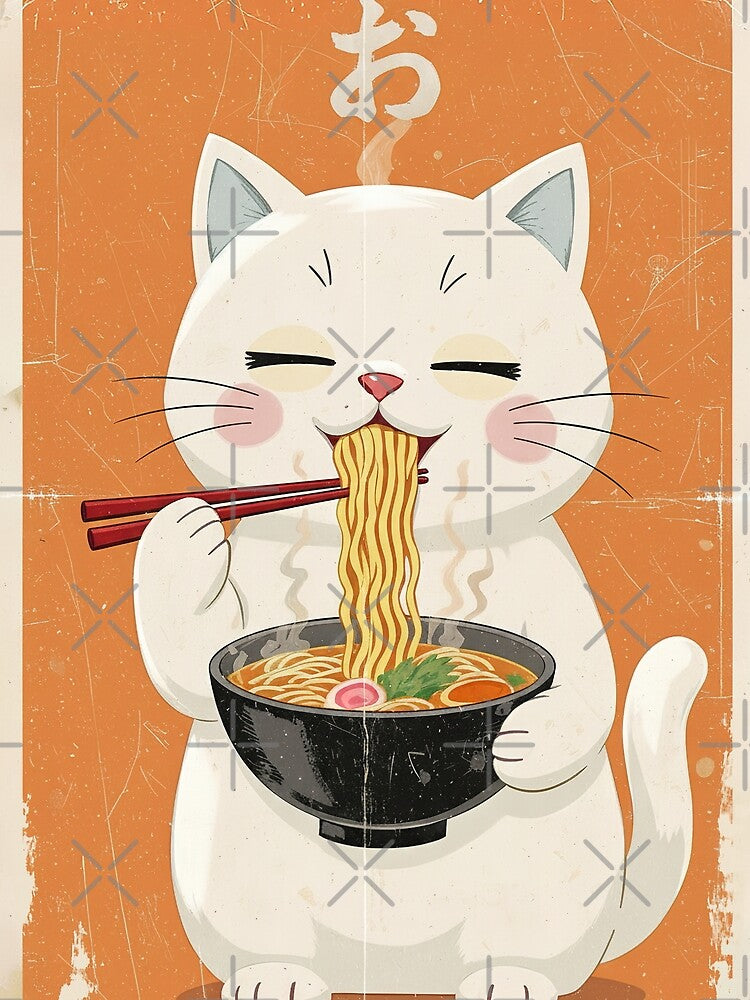 Kawaii Cat Eating Ramen by purplestake