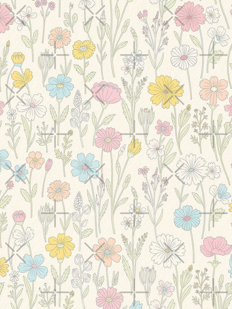Vintage Botanical Wildflower Sketch Pastel Pattern by NuvoraNest