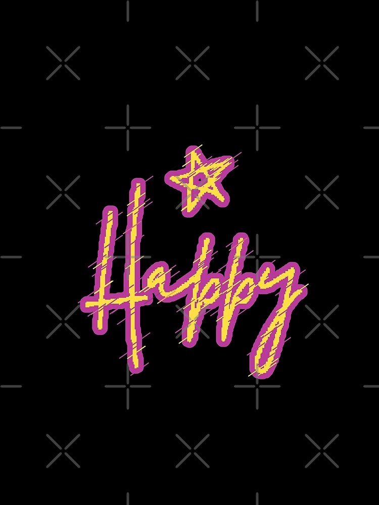 Happy Glitch Yellow Purple Star Black Background Positive Vibes by AstronautMerch