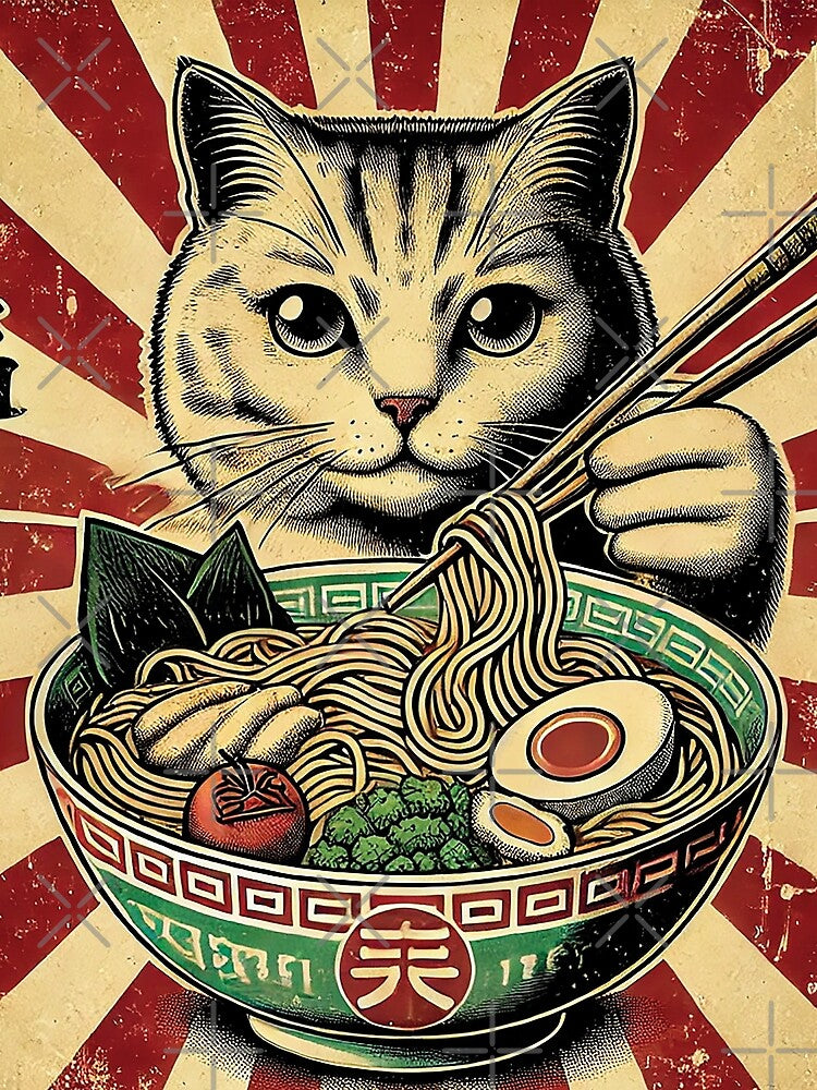 Vintage Japanese Ramen Cat – Retro Noodle Shop Poster by Gold Turtle  Lina