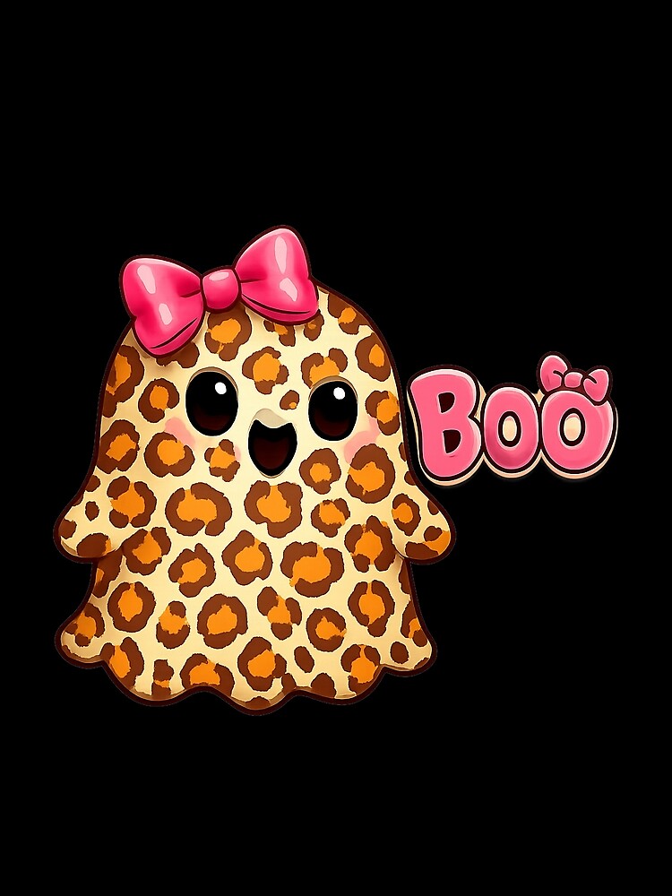 Leopard Print "BOO" Ghost | Coquette Pink Bow Halloween Design by MOCH- ART