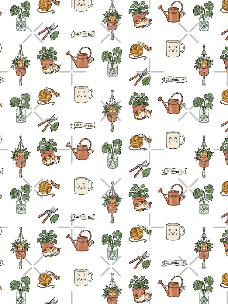Cat Mom Aesthetic Plant Lover Whimsical Feline Botanical Sticker Pack by Osmose-Studio