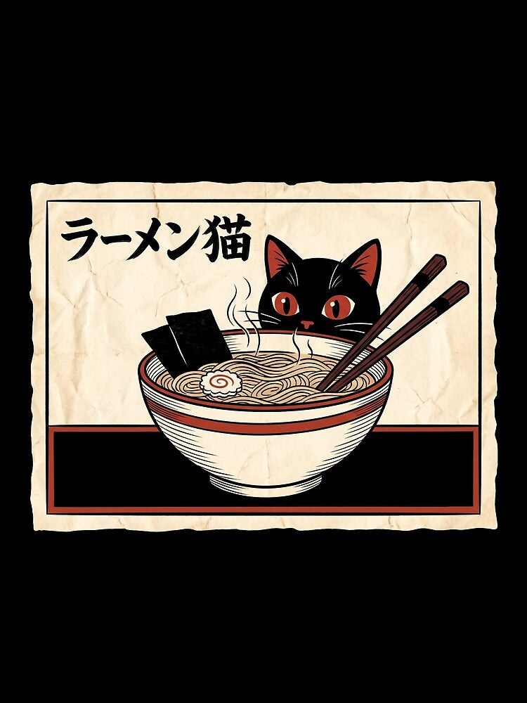 Vintage Japanese Black Cat Ramen Noodle Poster Aesthetic by TeNovaStudio ⭐⭐⭐⭐⭐