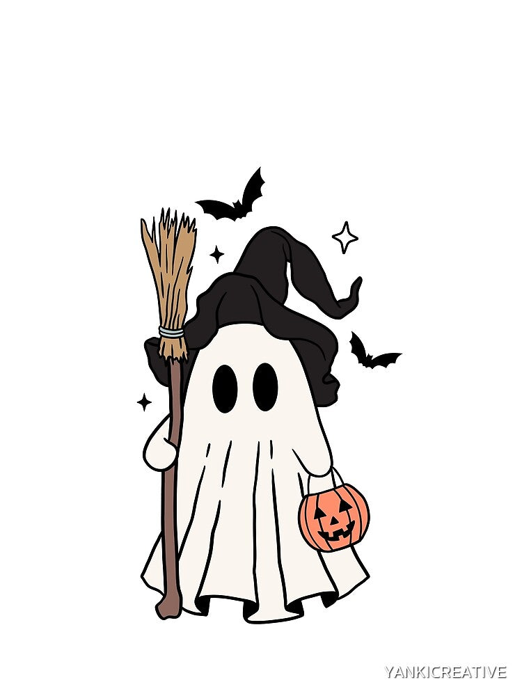 Flying Ghost on a Broom – Cute Halloween Design by YANKICREATIVE