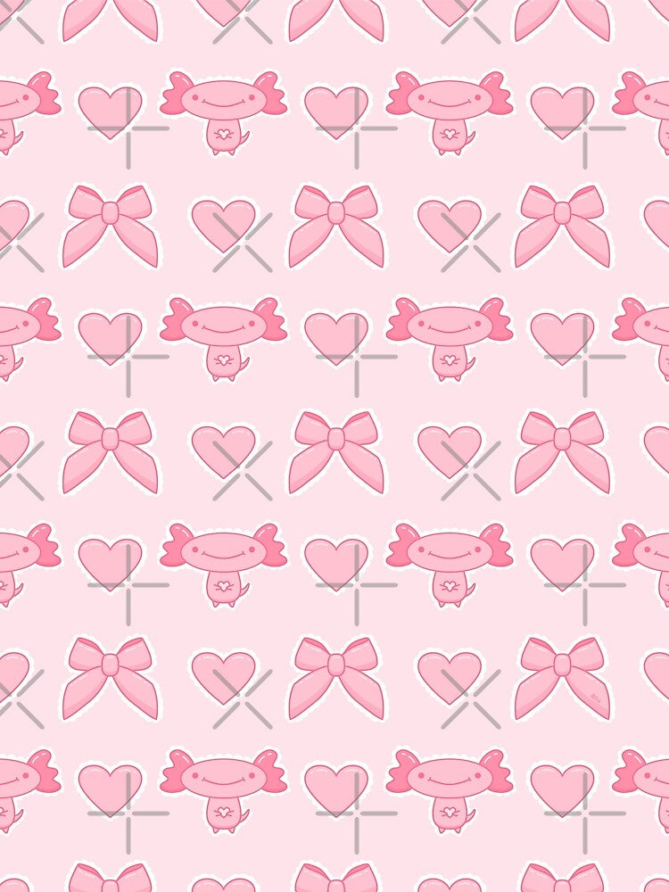 Cute Pink Axolotl Coquette Bows and Hearts Pattern by DrawnByAllu