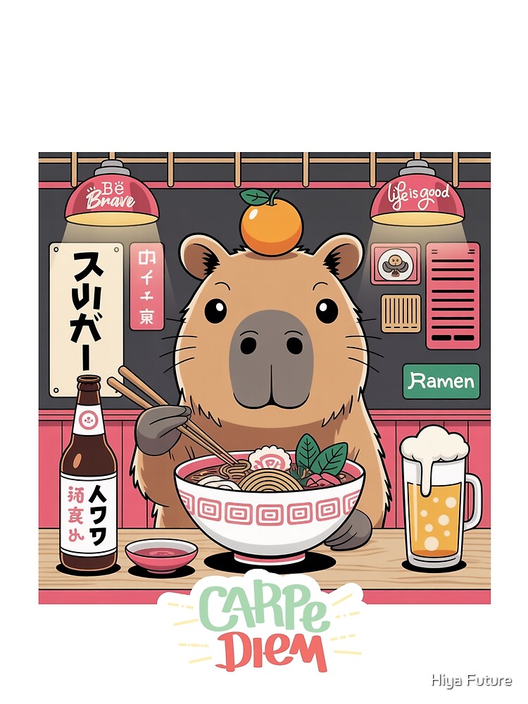 Carpe Diem Capybara Eating Ramen by Hiya Future