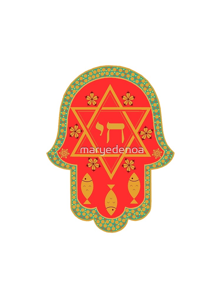 Hamsa for blessings, protection and strength - gold and red by maryedenoa