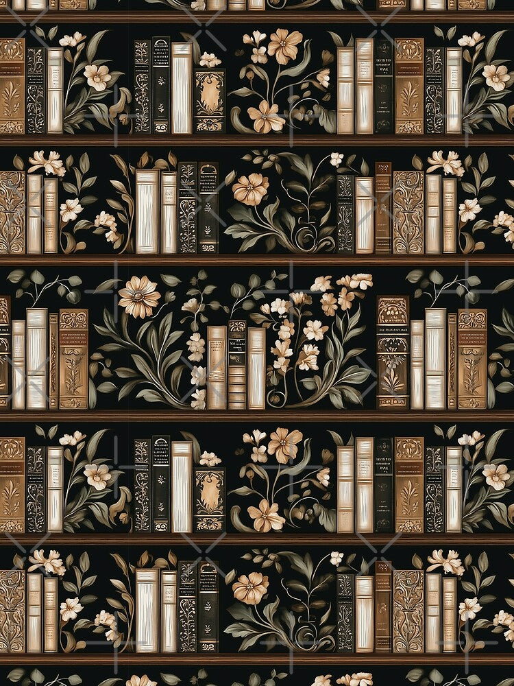 Dark Academia Bookshelf Botanical Poster – Black & Gold by · GAMING SOUL ·