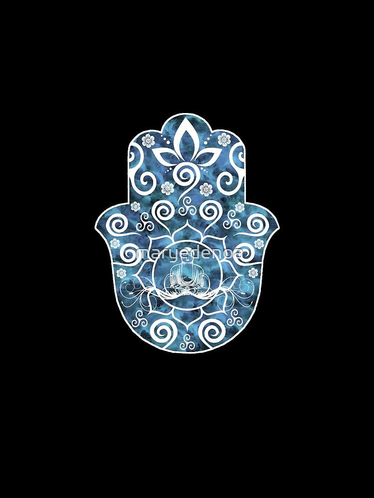 Buddha Lotus Hamsa - watercolor blues by maryedenoa