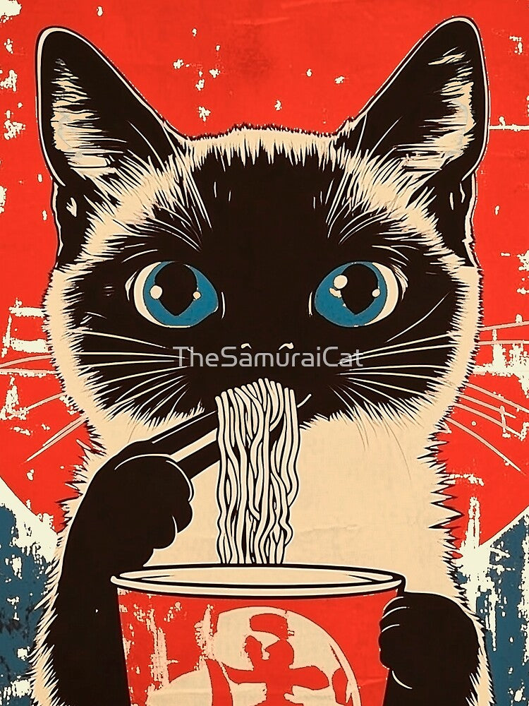 Vintage Cat Eating Ramen by TheSamuraiCat