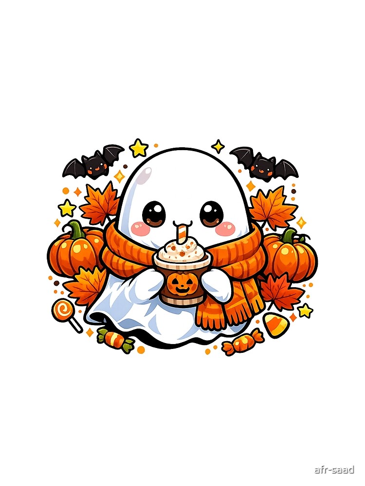 Kawaii Ghost Pumpkin Spice Coffee Halloween by afr-saad