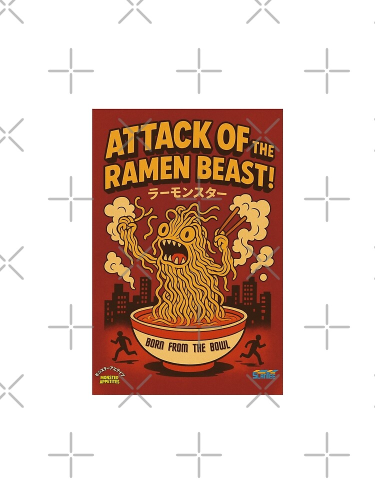 Rammonster Ramen Kaiju – Retro Noodle Attack Poster. Ramen Lover Born From the Bowl by SlanTee