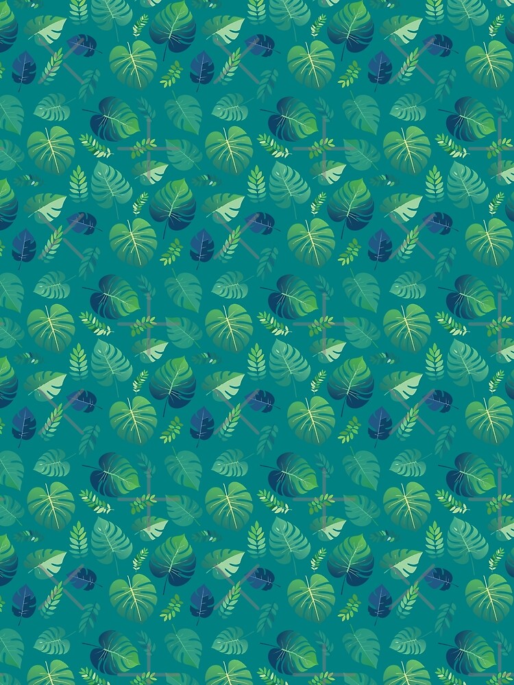 Monstera Coloured Pattern Teal Background by Piwakawaka-CA
