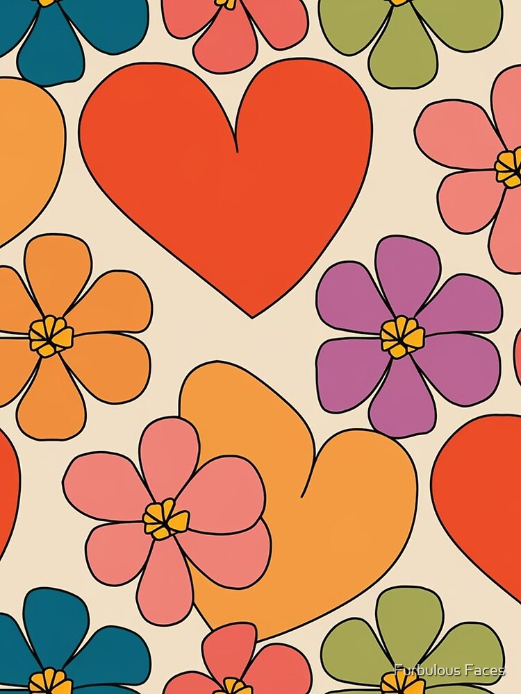 70s Flower and Heart Repeat by Furbulous Faces