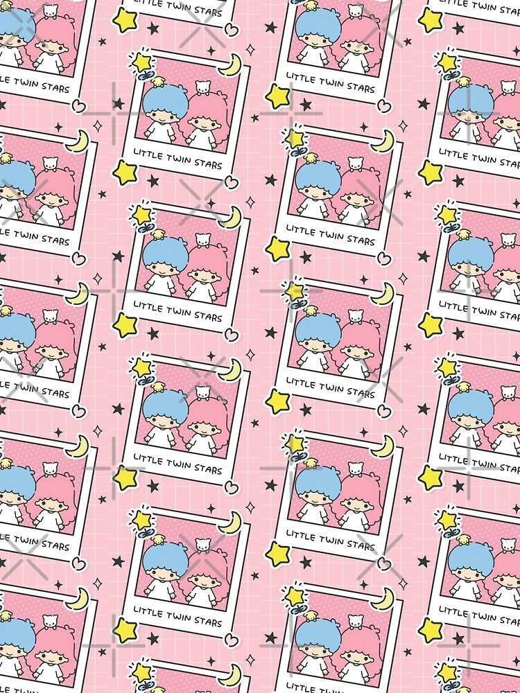 Cute Nostalgic Pastel Star Siblings - Kawaii Retro Pink Grid Polaroid Sticker by Billy Morfo™