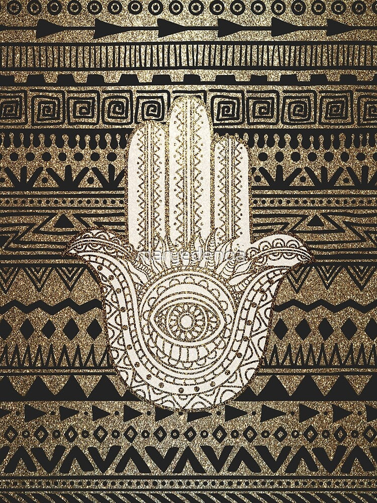 Native Pattern Golden Hamsa Hand by maryedenoa