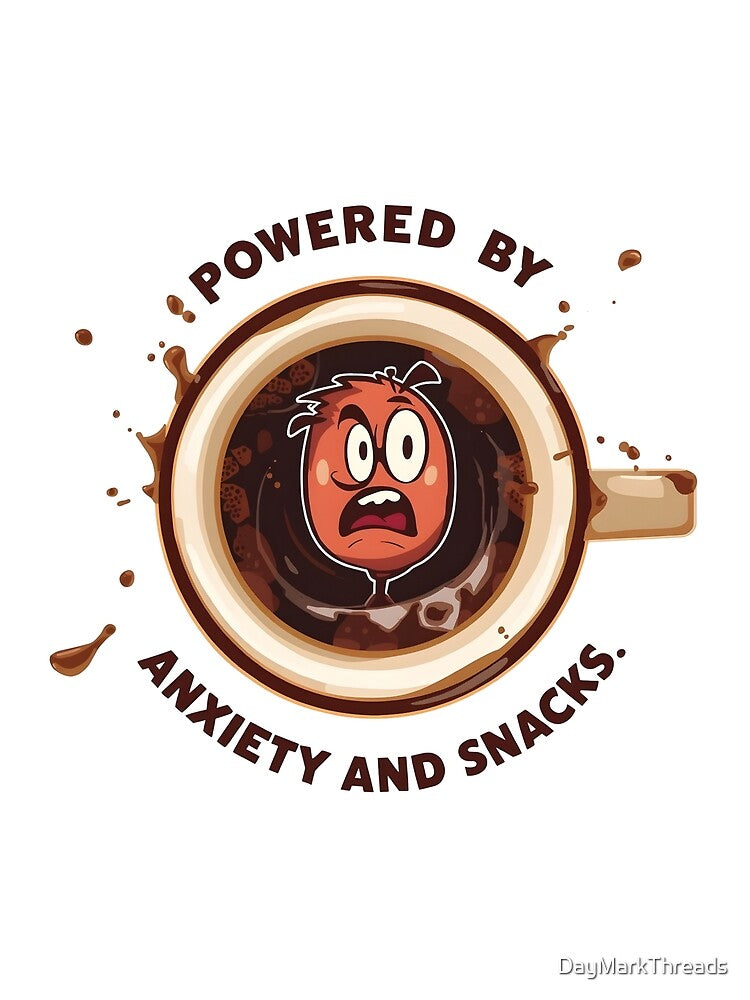 Powered By Anxiety And Snacks – Funny Coffee Bean Cartoon by DayMarkThreads