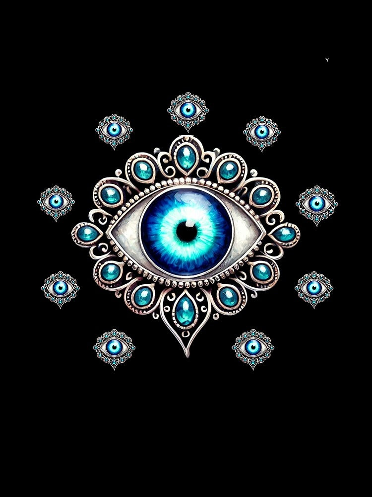 Intricate Silver Evil Eye Mati Design – Mystical Jewelry-Inspired Mati by Olive&Om