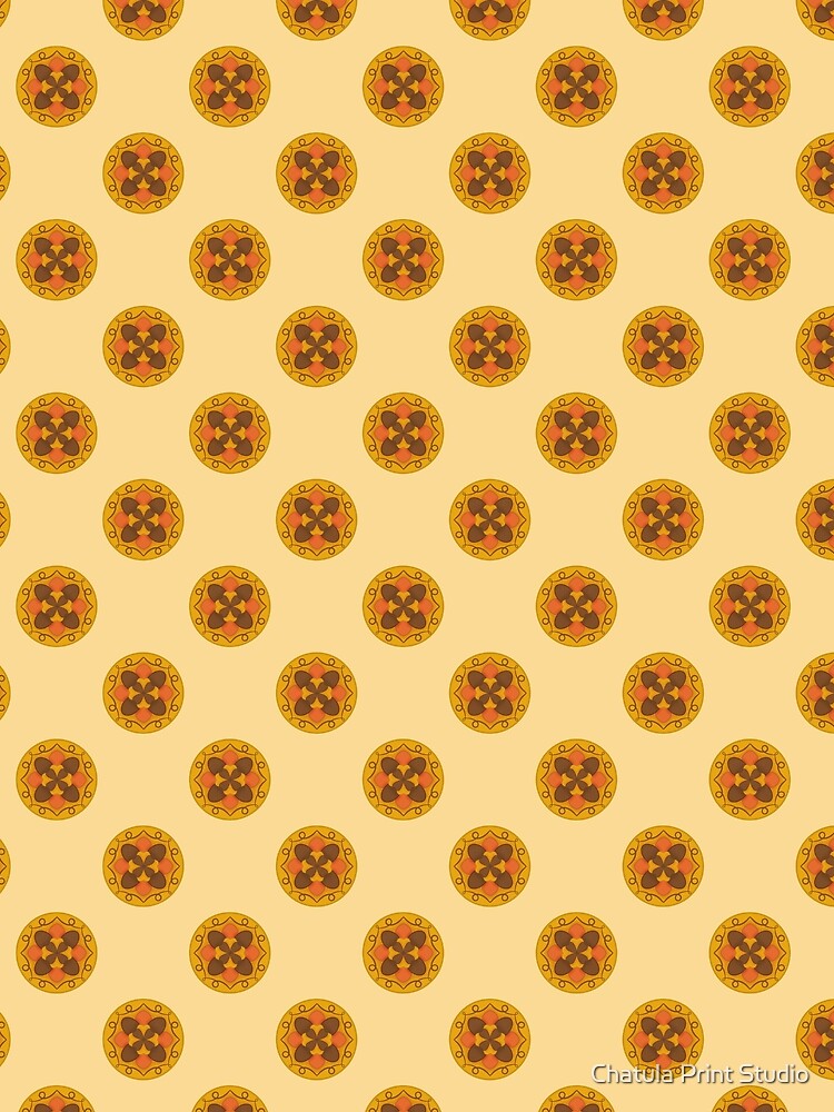 Golden Retro Vintage Mandala Flower Surface Pattern by Chatula Print Studio