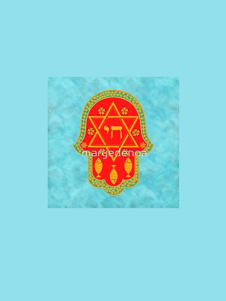 Hamsa for blessings, protection and strength - turquoise and red by maryedenoa