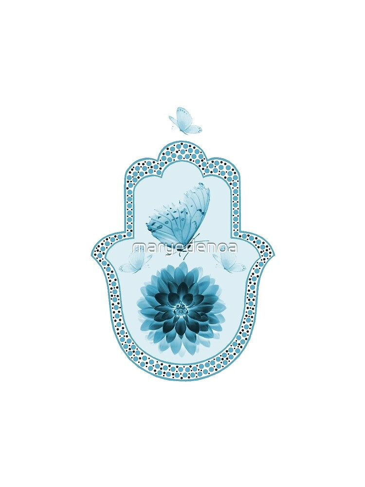 Butterfly Lotus Blue Hamsa Hand by maryedenoa